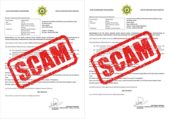 Specimens of the fake letters.