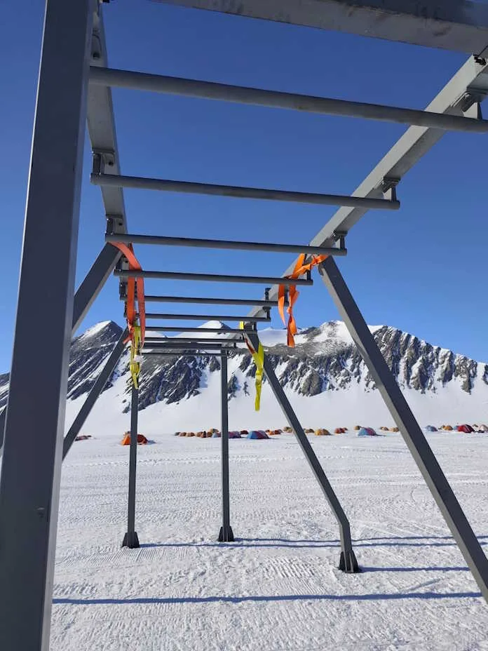 Obstacle ready to go into place… It will be used twice, first for rings and then as monkey bars