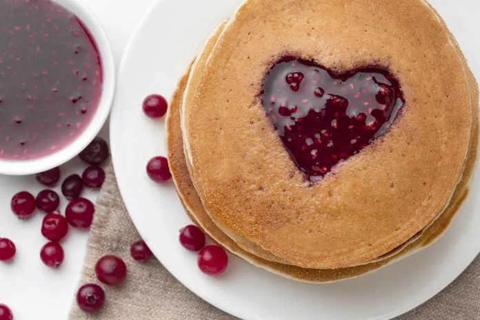 Heart Flapjacks with Berry Compote and Cream Cheese