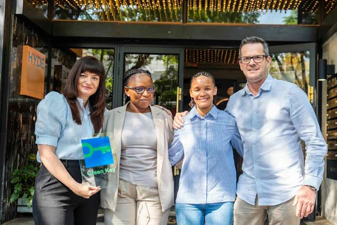 Pictured left to right: Jessica Redinger: General Manager, Hyde Johannesburg Rosebank; Charity Mabuza: Rooms Divisions Manager, Hyde Johannesburg Rosebank; Cindy-Lee Cloete: WESSA CEO; Karel Mienie: Facilities Manager, Hyde Johannesburg Rosebank