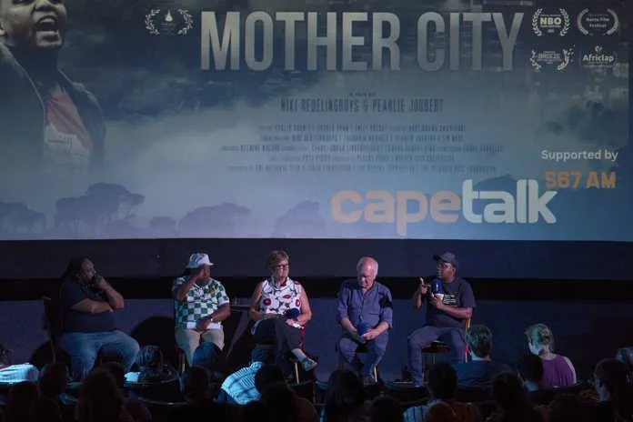 Nkosikhona Swartbooi in discussion at cinema screening at the Labia Theatre, Cape Town. Image supplied by PR company for Reclaim the City