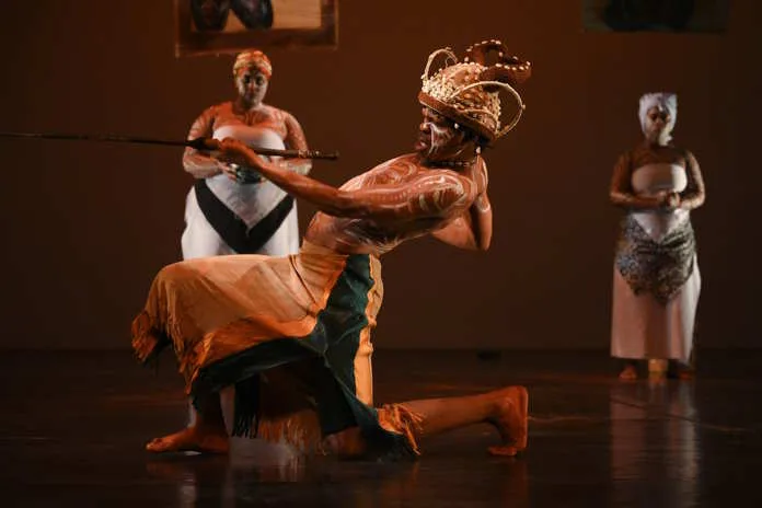 Thembani Ngxelo for What Happened to the People of Bantu? at JOMBA! LIVE OPEN HORIZONS. The jury gave a special mention to choreographer Thembani Ngxelo for What Happened to the People of Bantu?, which they described as an evocative and visceral conjuring of cultural memory, drawing on Ngxelo's Xhosa heritage and combining strong visual, live vocal and digital elements. Photo by Val Adamson.
