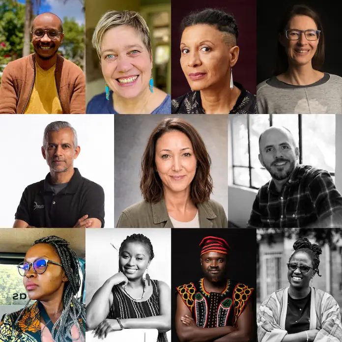Top Row (L-R): Mohamed Saïd Ouma (Documentary Africa), Miki Redelinghuys (Plexus Films), Matamba Kombila (Dougantsi Films), Dr Liani Maasdorp (UCT Centre for Film and Media Studies, Climate Story Lab ZA, RRI Mentor)/ Middle Row (L-R): Enver Samuel (EMS Productions), Khadidja Benouataf (Impact Social Club and RRI Mentor), Julian Etienne (Doc Society)/ Bottom Row (L-R): Wanja Emily (Doc Society), Cindy Makandi (Tunga Media Afrika), Anthony Ochieng Onyango (TonyWild Foundation), Susan Mbogo (DocuBox)
