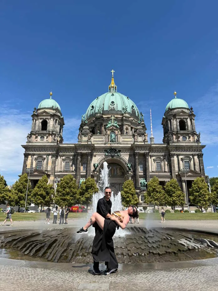 Rob Forbes and Leah Jazz outside the Berliner Dom. Image supplied by PR company.