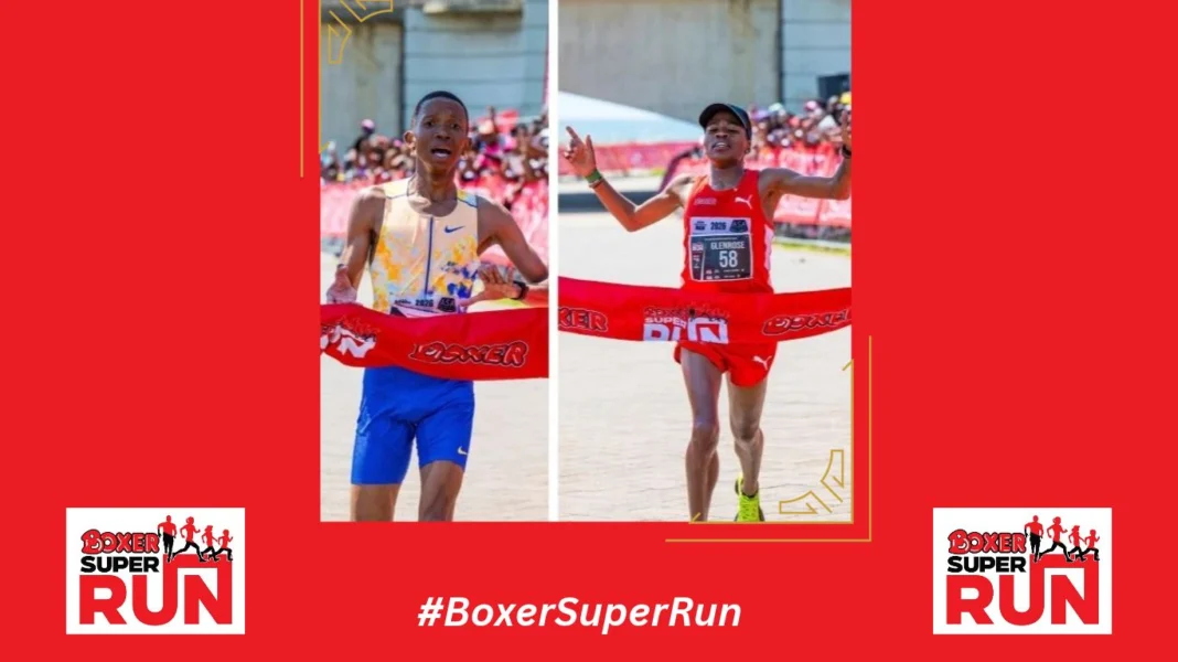 Amogelang Tatai and Glenrose Xaba claim Elite Titles at 2026 Boxer Super Run Durban. PHOTO CREDIT: Anthony Grote